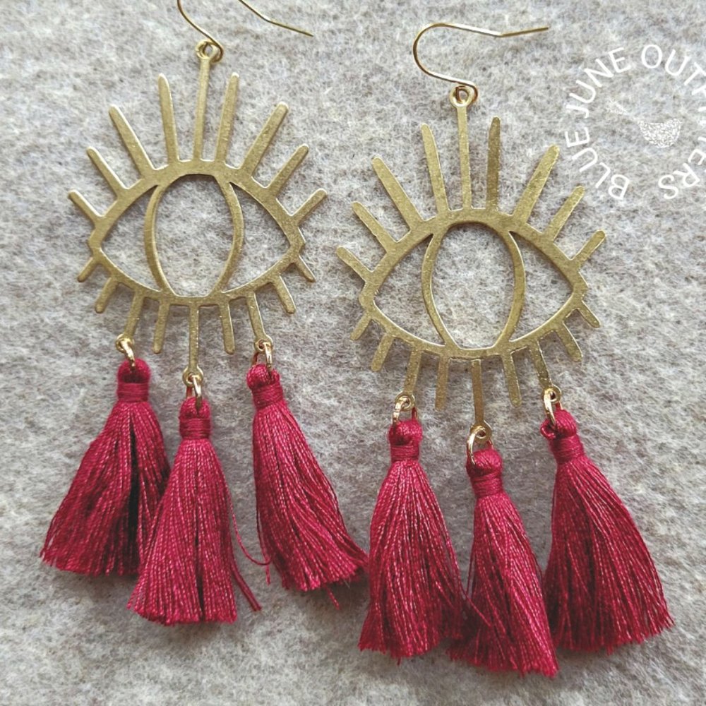 Evil Eye Of Protection Tassel Earrings | Bohemian Cotton Fringed Dangle Earrings